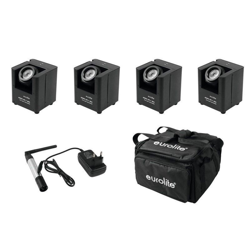 Kit Eurolite 4x batería AKKU UP-1 + bolsa suave SB-4 + transmisor inalámbrico QuickDMX
