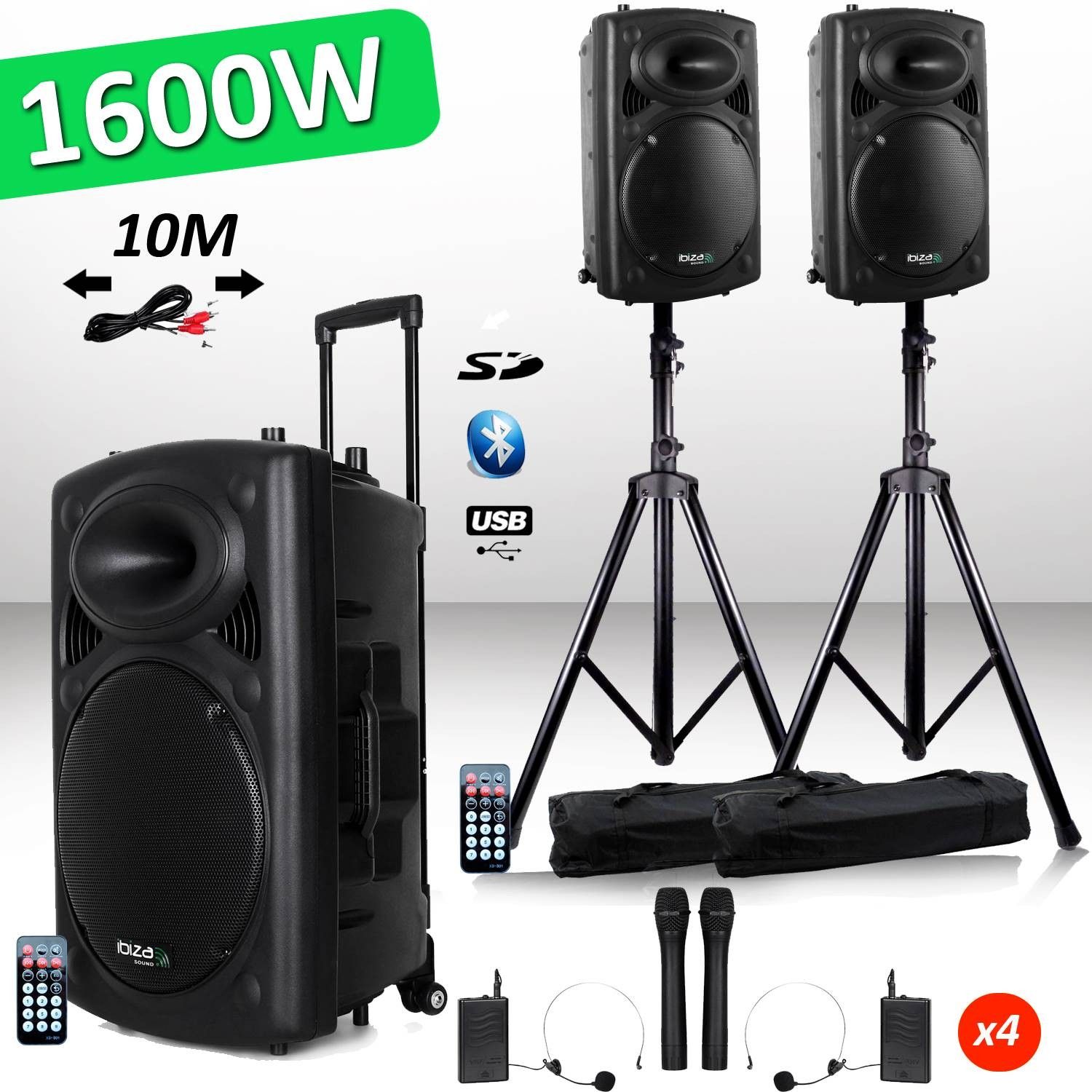 Ibiza Amplified Active Speaker System 1600W PORT15 VHF with Bluetooth and USB