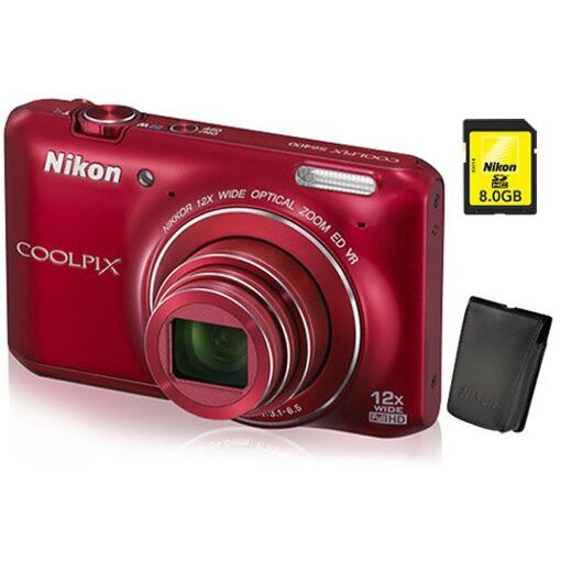 Nikon CoolPix S6400 Red + Case + 8GB SDHC Card