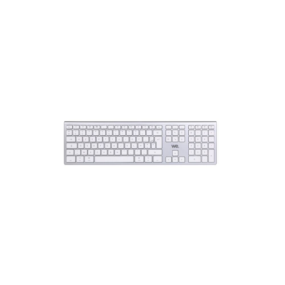 Clavier sans fil Bluetooth WE pour MacOS avec connexion double, batterie rechargeable et design en aluminium argenté-blanc