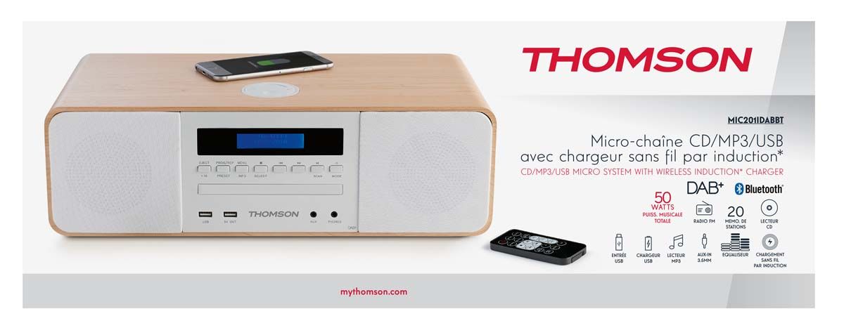 Thomson MIC201IDABBT Wireless Charging Micro Chain with CD, Radio DAB+ and Bluetooth