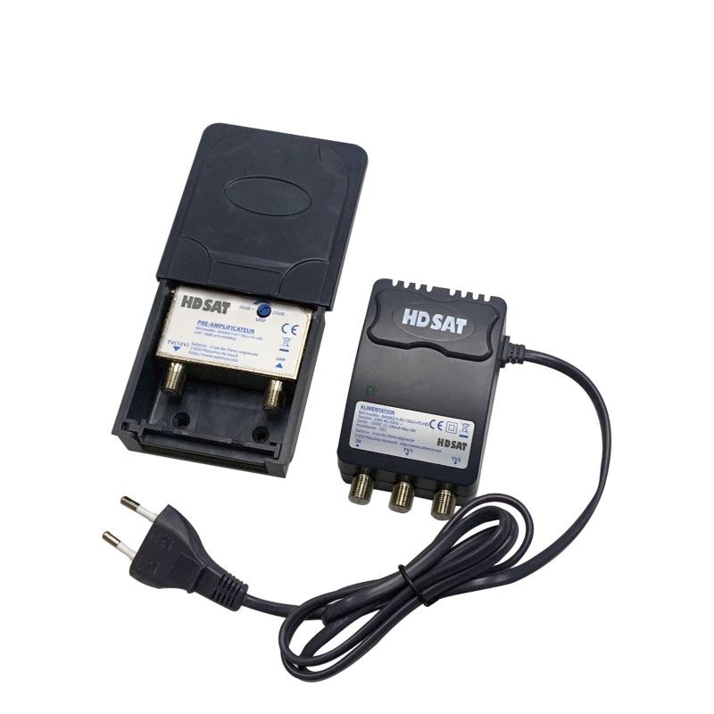 Hdsat 5G TNT UHF Antenna Amplifier Kit with 12V Power Supply - Adjustable Gain 38dB