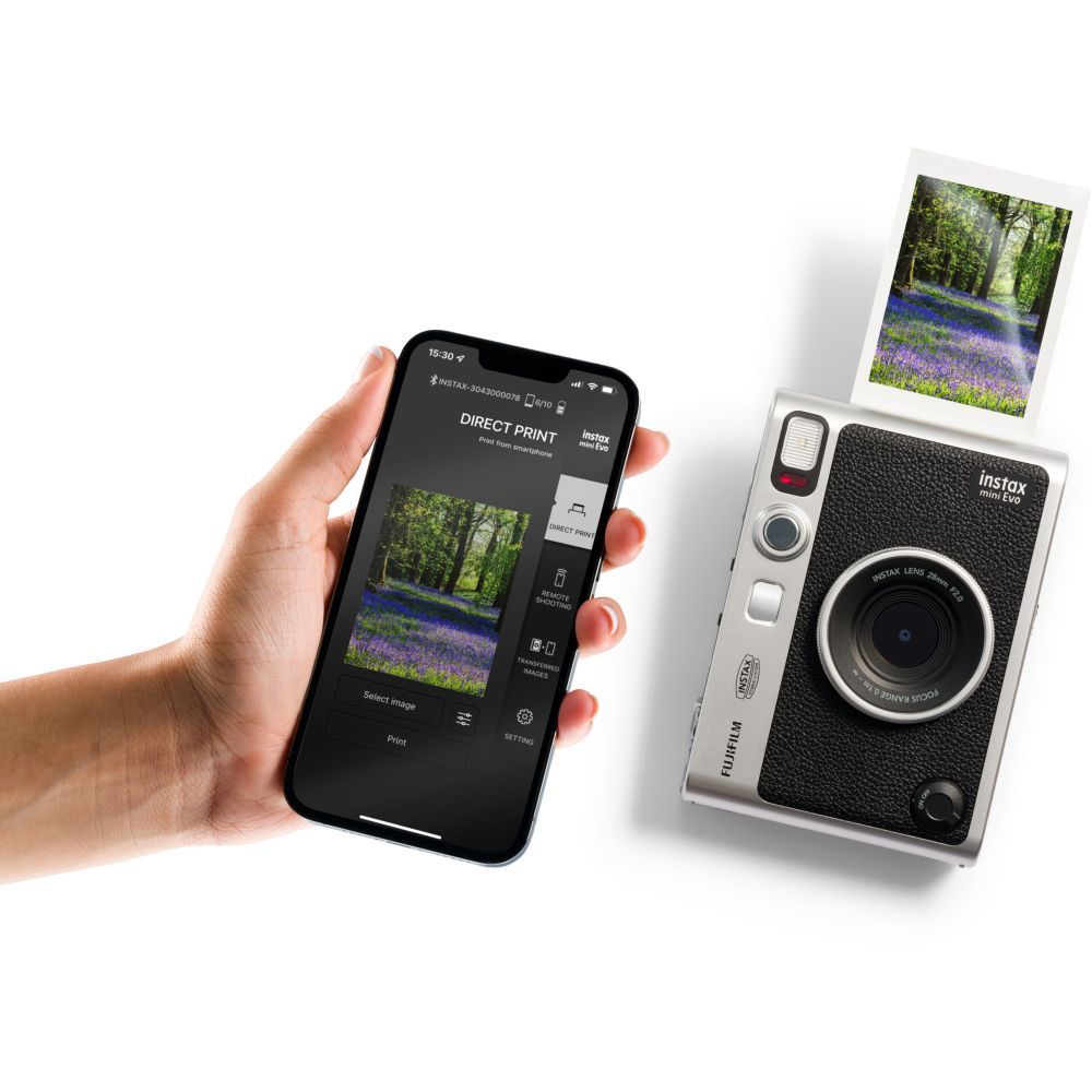 Fujifilm Instax Mini Evo Camera, Black/Silver