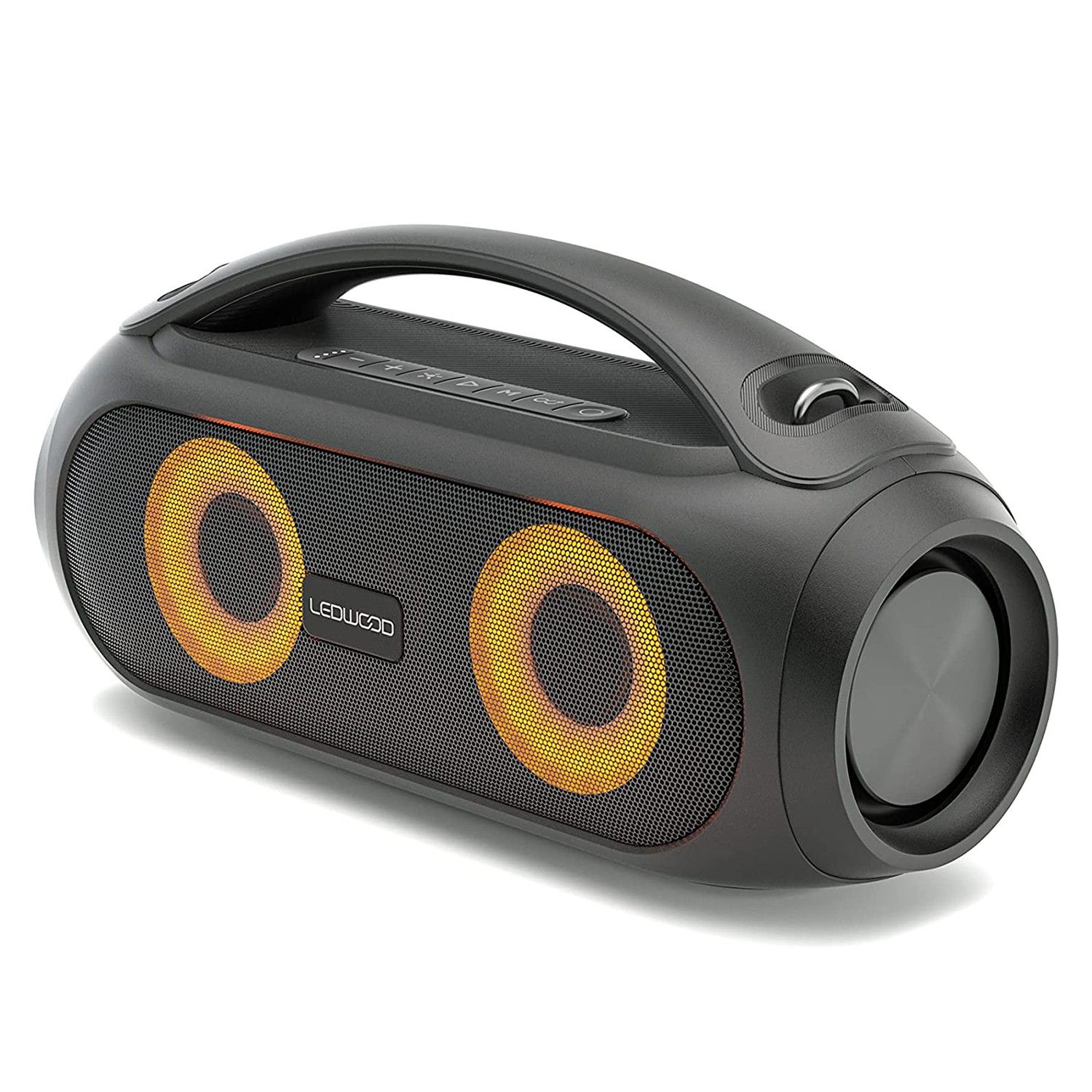 Ledwood TWS Bluetooth Portable Speaker with Strap - Pulsating LED Lights - Super Bass - IPX5 - AUX - USB Port - FM Radio