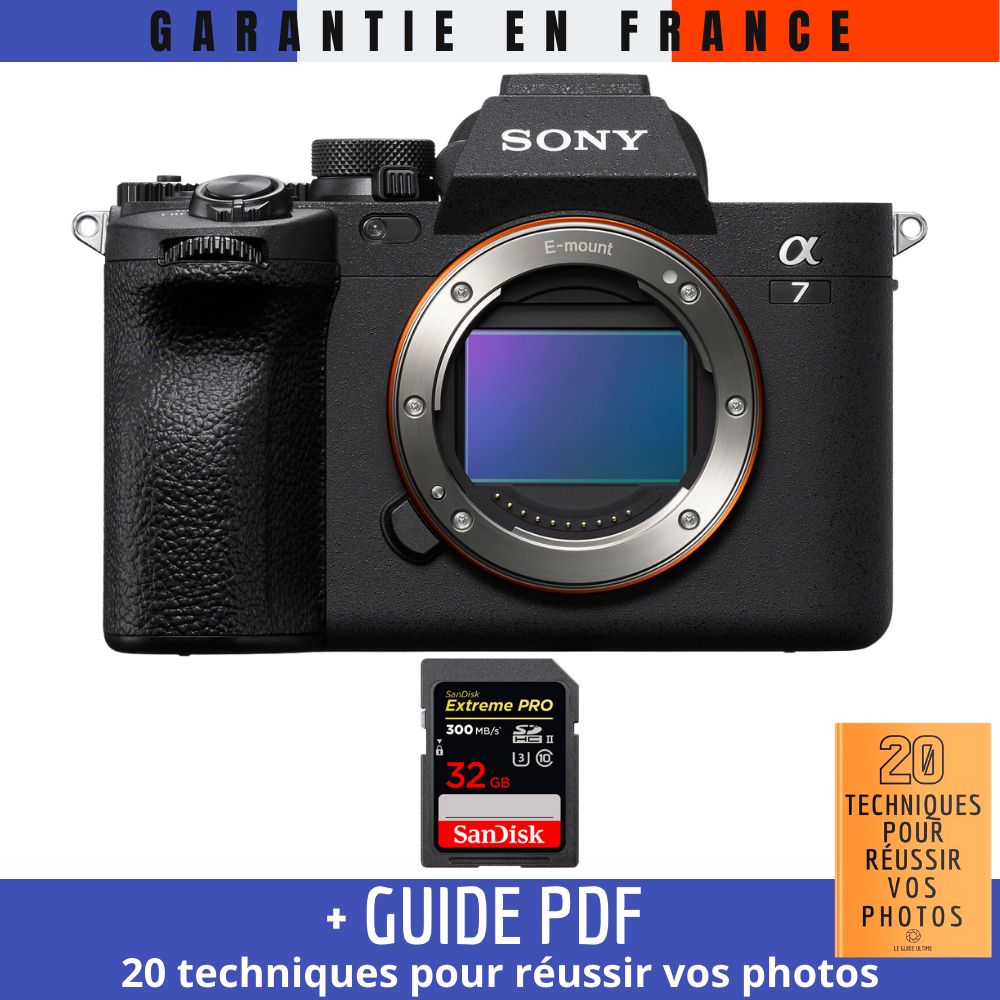 Sony Alpha 7 IV Body + 1 SanDisk 32GB Extreme PRO UHS-II SDXC Card 300MB/s + Guide PDF '20 TECHNIQUES POUR RÉUSSIR VOS PHOTOS