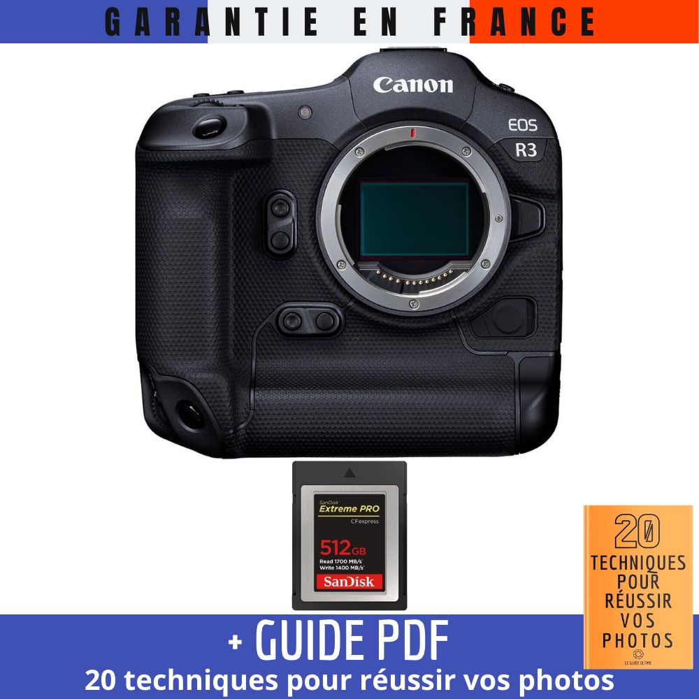 Canon EOS R3 + 1 SanDisk 512GB Extreme PRO CFexpress Type B + Guide PDF '20 TECHNIQUES POUR RÉUSSIR VOS PHOTOS