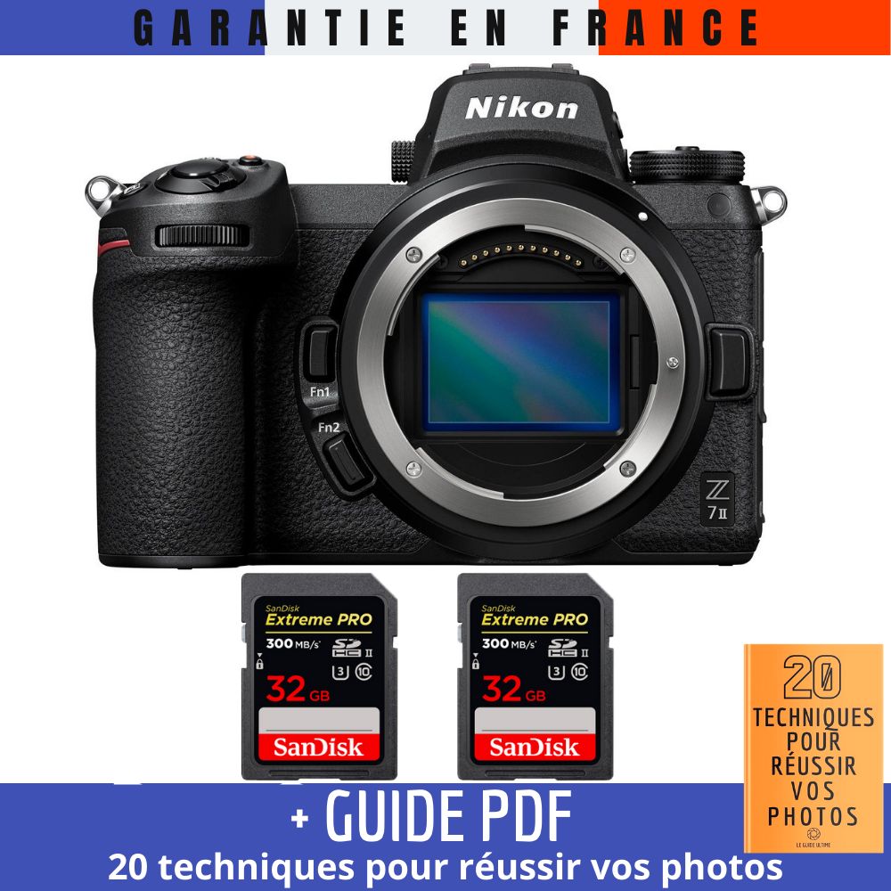 Nikon Z7 II Body + 2 SanDisk 32GB Extreme PRO UHS-II SDXC 300MB/s Memory Cards + '20 TECHNIQUES POUR RÉUSSIR VOS PHOTOS' Guide