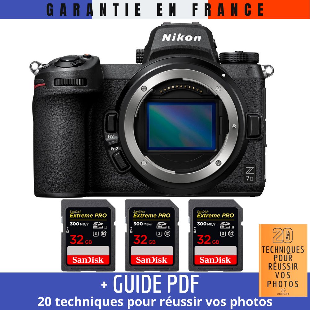 Nikon Z7 II Body + 3 SanDisk 32GB Extreme PRO UHS-II SDXC 300MB/s Memory Cards + '20 TECHNIQUES POUR RÉUSSIR VOS PHOTOS' Guide