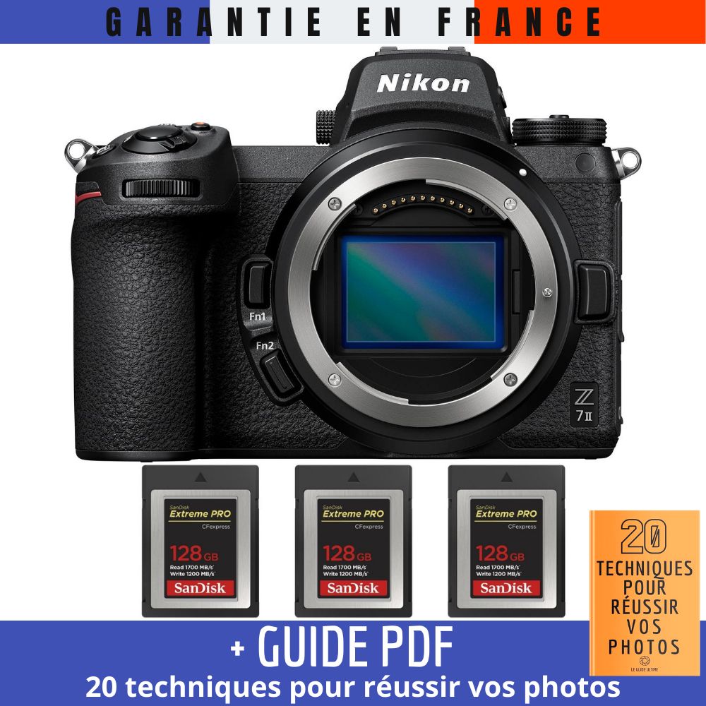 Nikon Z7 II Body + 3 SanDisk 128GB Extreme PRO CFexpress Type B Cards + '20 TECHNIQUES POUR RÉUSSIR VOS PHOTOS' Guide