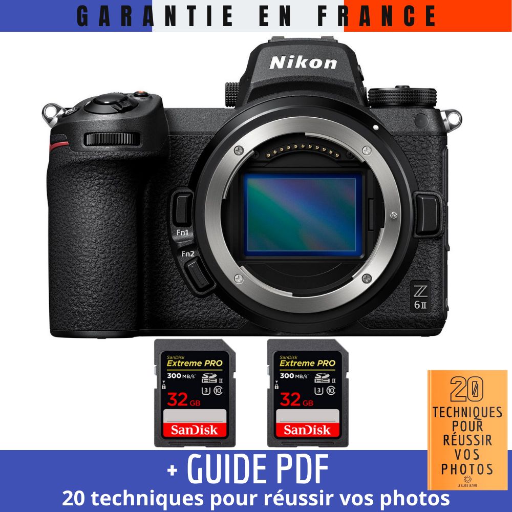 Nikon Z6 II Camera Body + 2 SanDisk 32GB Extreme PRO UHS-II SDXC Memory Cards (300 MB/s) + '20 TECHNIQUES POUR RÉUSSIR VOS PHOTOS' Guide
