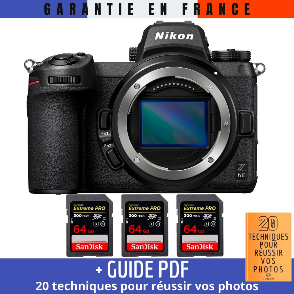 Nikon Z6 II Camera Body + 3 SanDisk 64GB Extreme PRO UHS-II SDXC Memory Cards (300 MB/s) + '20 TECHNIQUES POUR RÉUSSIR VOS PHOTOS' Guide