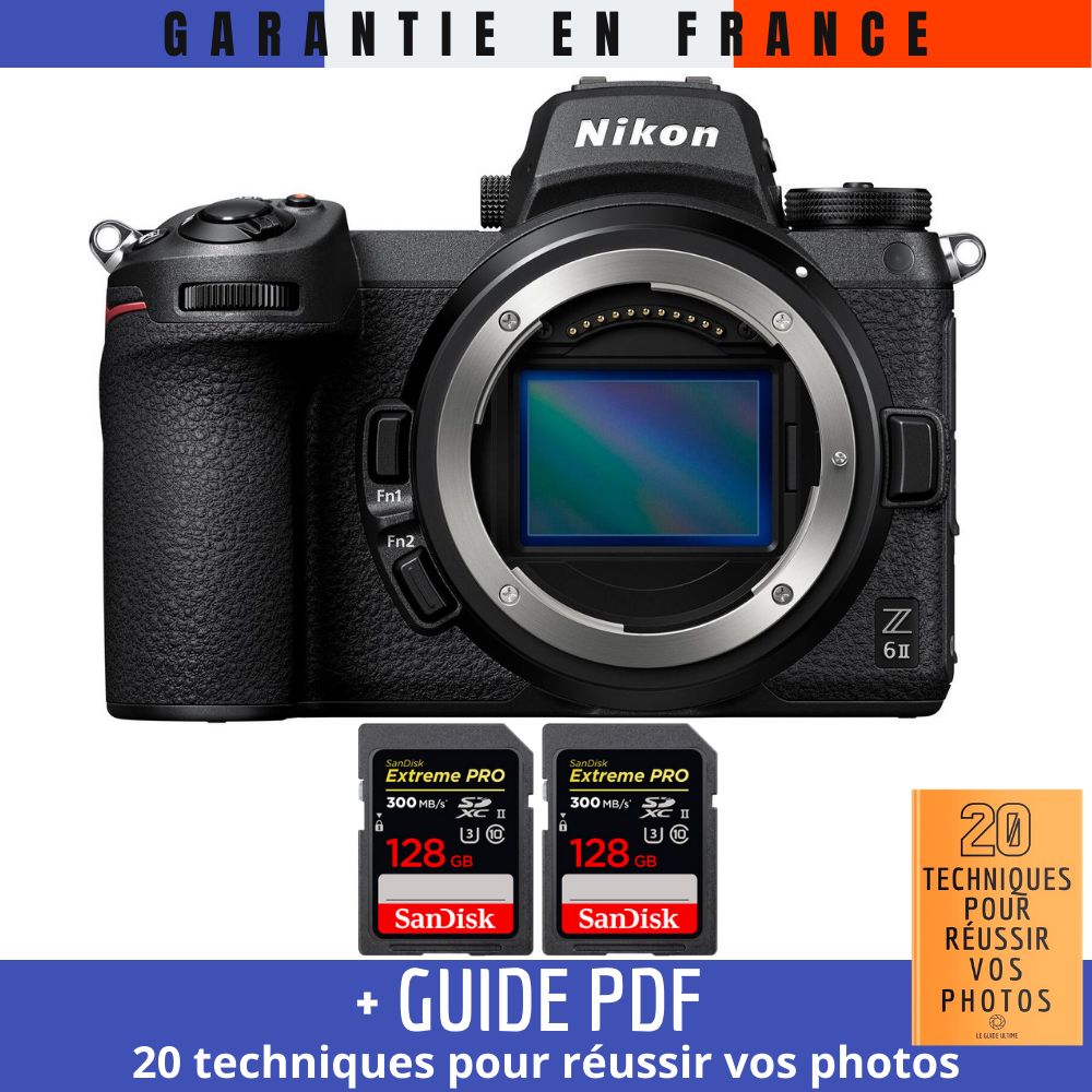 Nikon Z6 II Camera + 2 SanDisk 128GB Extreme PRO UHS-II SDXC Cards (300MB/s) + '20 TECHNIQUES POUR RÉUSSIR VOS PHOTOS' Guide