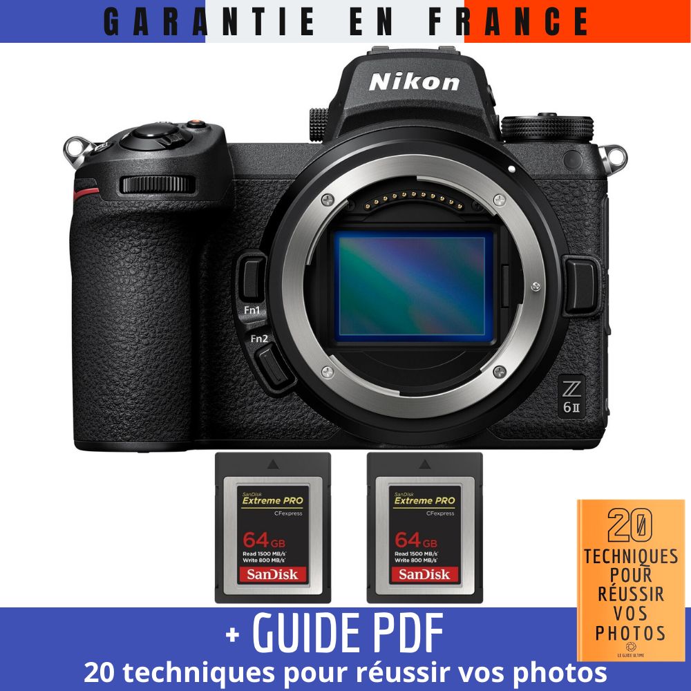 Nikon Z6 II Nu + 2 SanDisk 64GB Extreme PRO CFexpress Type B + Guide PDF '20 TECHNIQUES POUR RÉUSSIR VOS PHOTOS
