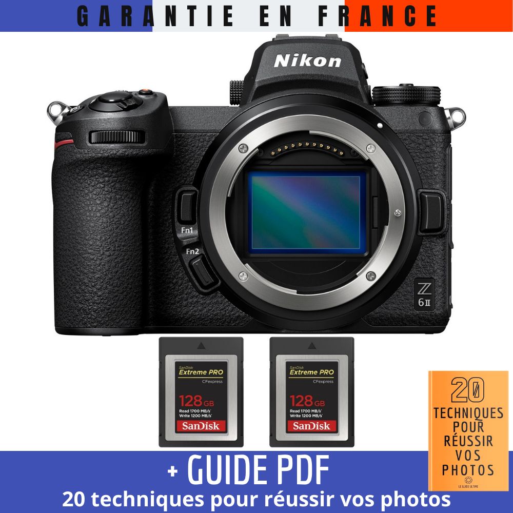 Nikon Z6 II Body + 2 SanDisk 128GB Extreme PRO CFexpress Type B Cards + '20 TECHNIQUES POUR RÉUSSIR VOS PHOTOS' Guide