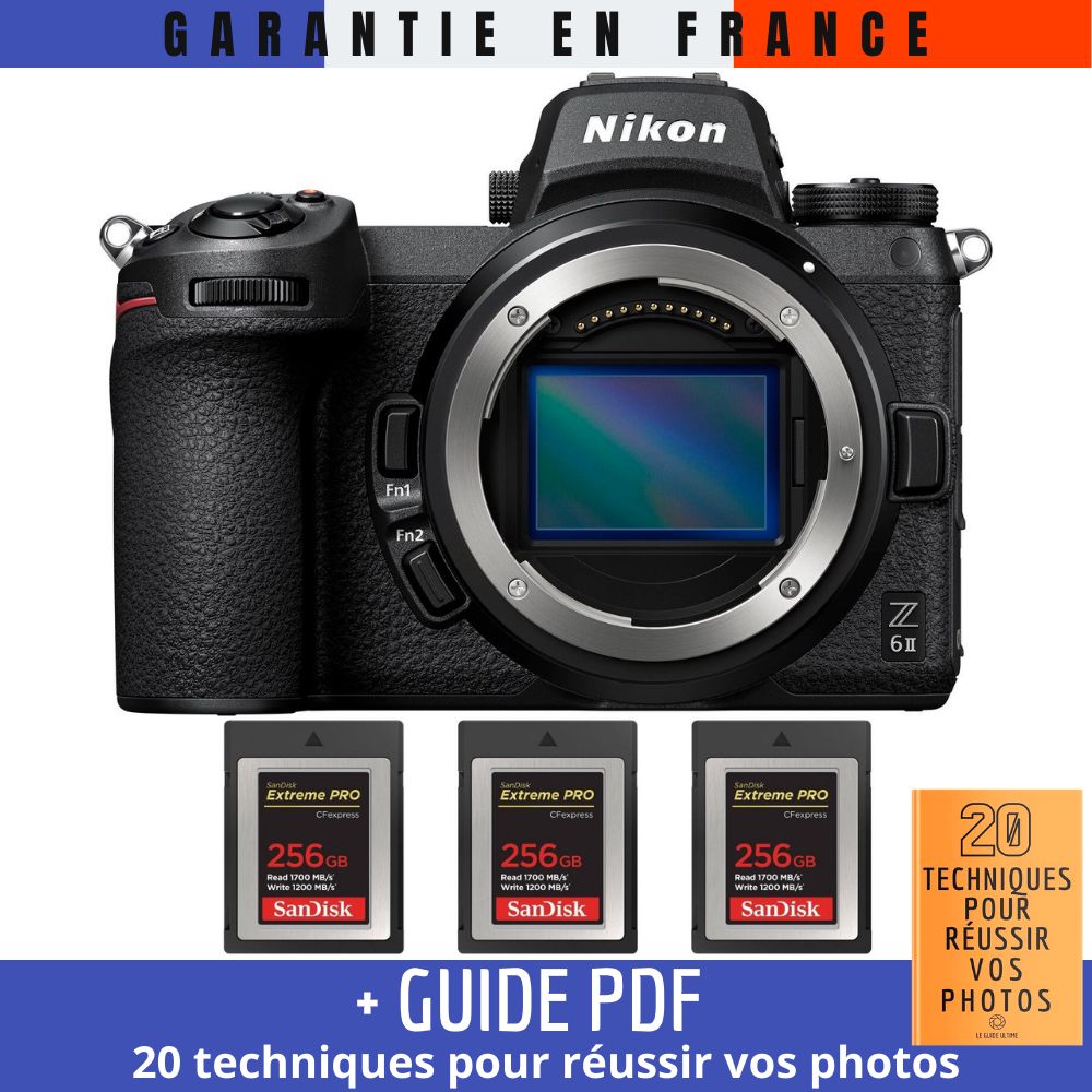 Nikon Z6 II Nu + 3 SanDisk 256GB Extreme PRO CFexpress Type B Memory Cards + '20 TECHNIQUES POUR RÉUSSIR VOS PHOTOS' Guide