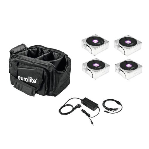 Kit Eurolite 4x Luz Plana 1 Cromo con Bolsa y Cargador
