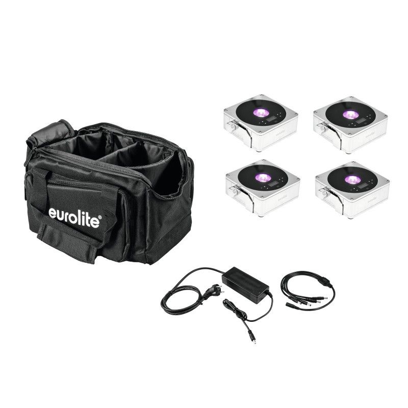 Eurolite 4x Flat Light 1 Chrome Battery Kit with Bag and Charger