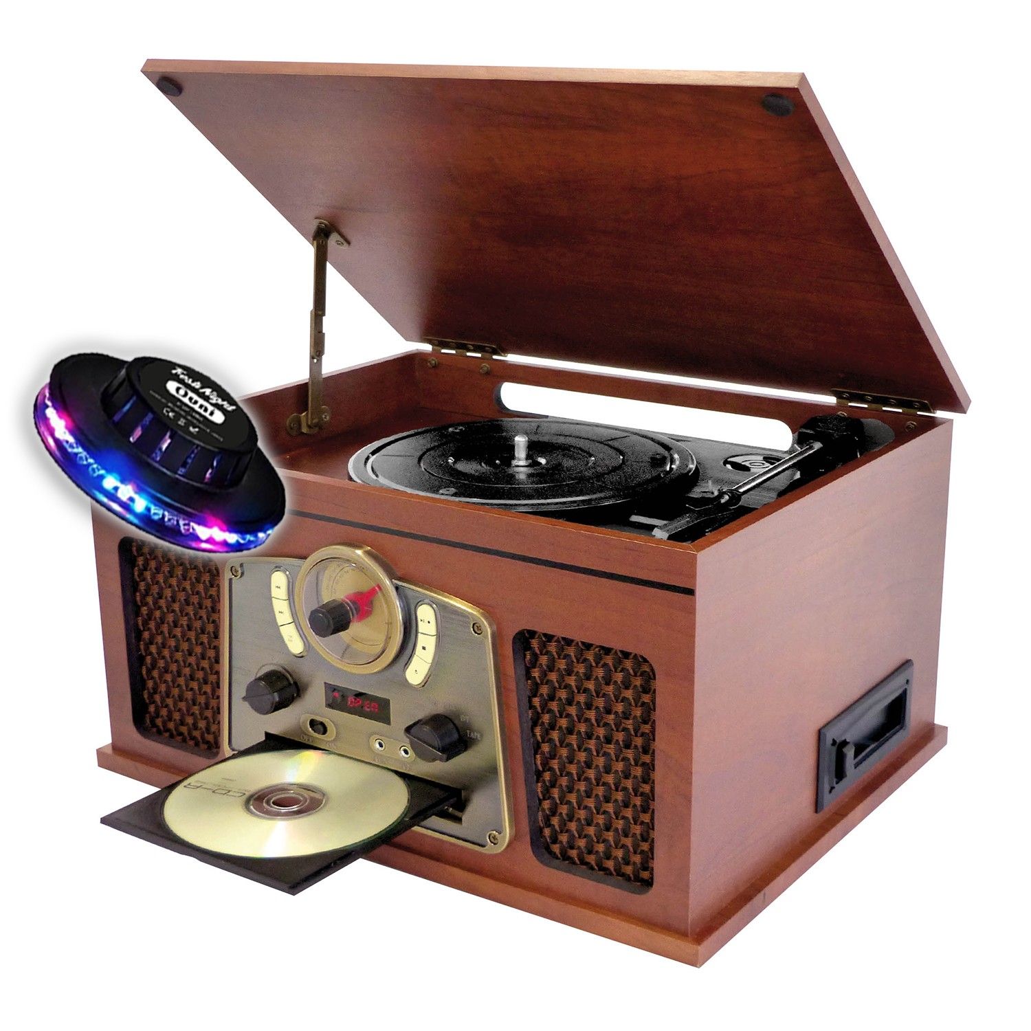 Inovalley RETRO10E-BTH-N Vinyl Hi-Fi Chain with Encoding Function, Bluetooth, CD, Cassette, FM, USB, OVNI LED Light Set