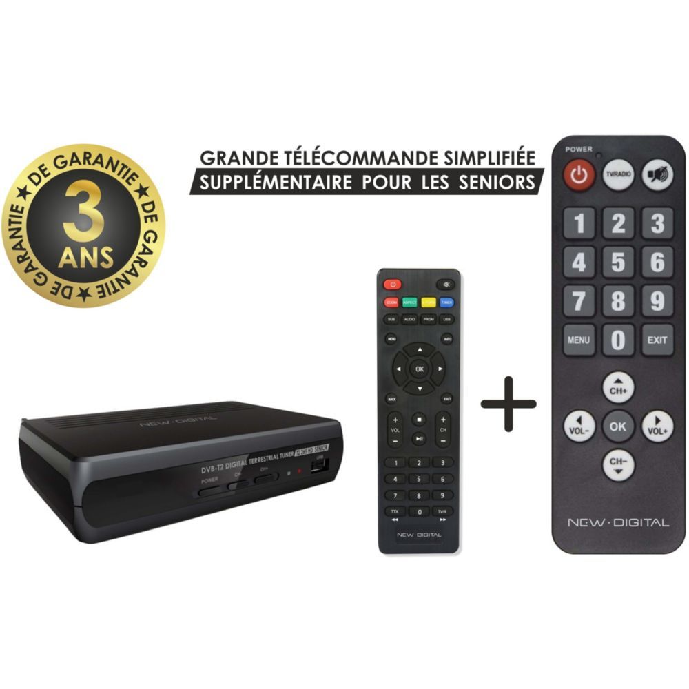 New Digital D. DVB-T2 H.265 (HEVC) Decoder with 2 Remote Controls