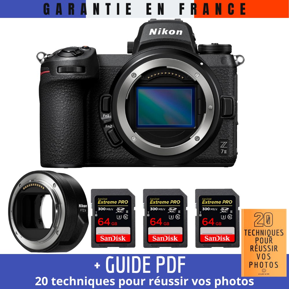 Nikon Z7 II + Adaptador FTZ II + 3 Tarjetas de memoria SanDisk 64GB Extreme PRO UHS-II