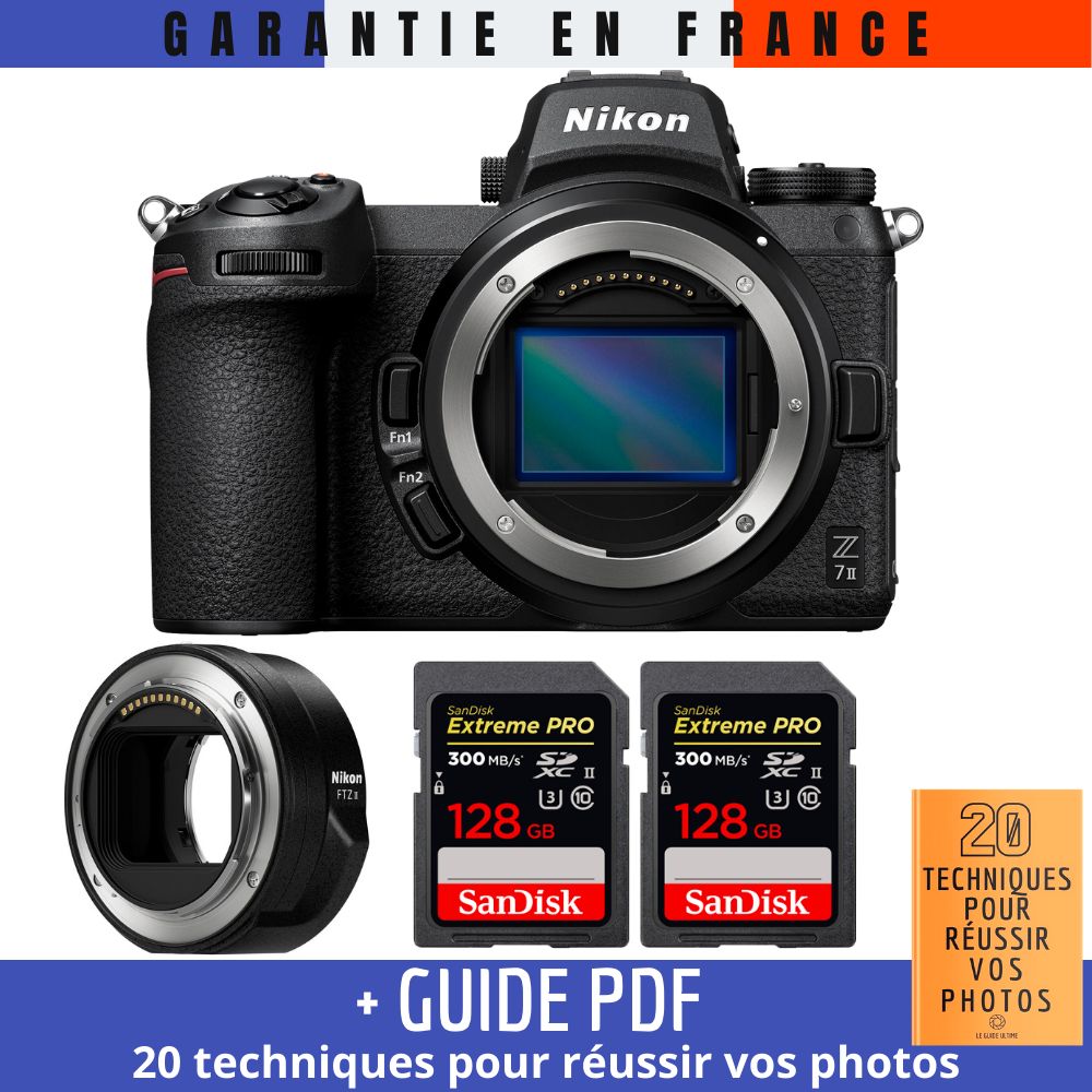 Nikon Z7 II + Nikon FTZ II + 2 tarjetas de memoria SanDisk 128 GB Extreme PRO UHS-II SDXC 300 MB/s + Guía '20 técnicas para conseguir buenas fotos'
