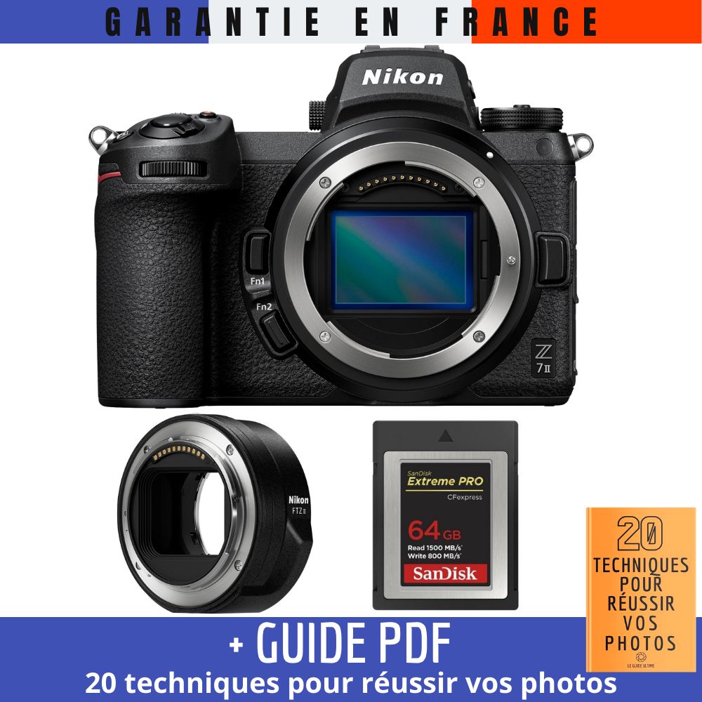 Kit Nikon Z7 II Cámara sin espejo con adaptador FTZ II, tarjeta SanDisk Extreme PRO de 64 GB y guía PDF: '20 TÉCNICAS PARA CONSEGUIR FOTOS EXCELENTES'