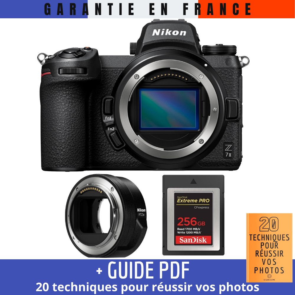 Kit Nikon Z7 II Appareil photo hybride plein format avec adaptateur FTZ II, carte mémoire SanDisk Extreme PRO 256 Go CFexpress Type B et guide PDF '20 TACTIQUES POUR RENDRE VOS PHOTOS IMPECABLES'