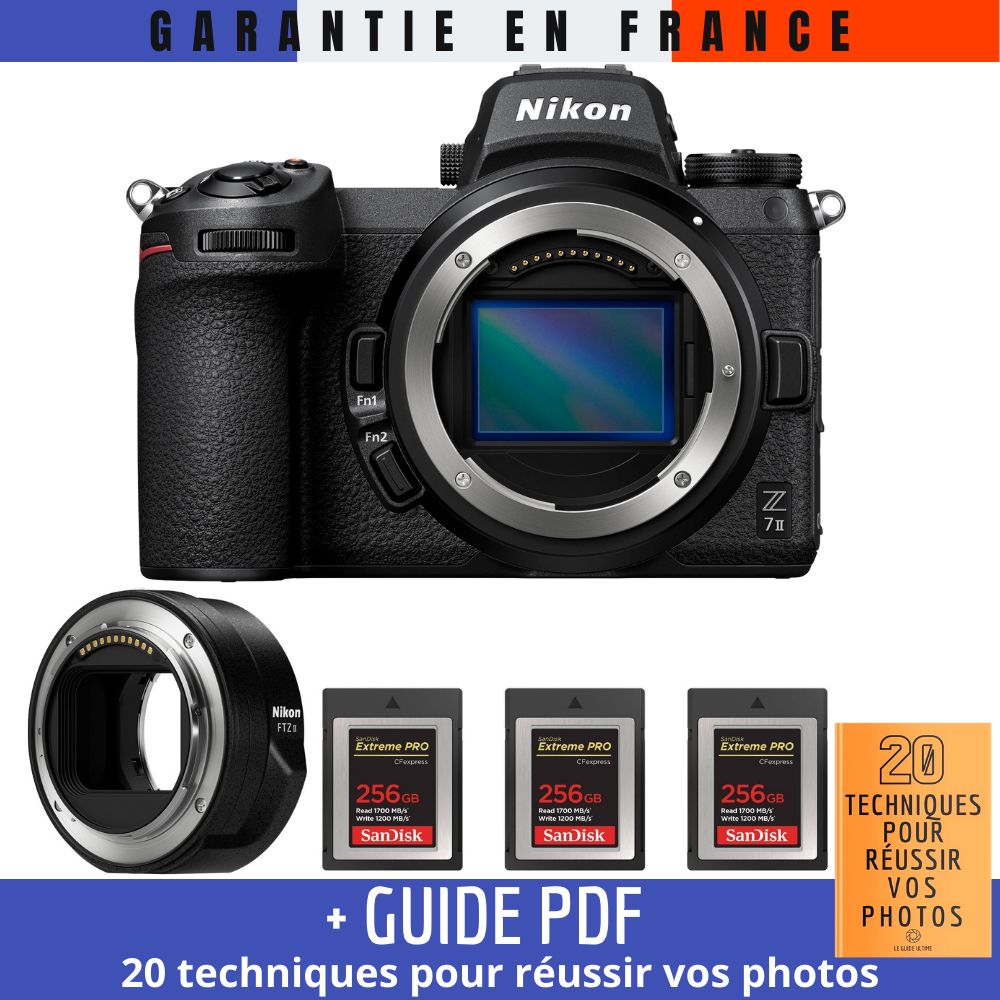 Cámara sin espejo Nikon Z7 II + adaptador FTZ II + 3 tarjetas de memoria SanDisk 256 GB Extreme PRO CFexpress Tipo B + guía '20 técnicas para dominar tus fotos'