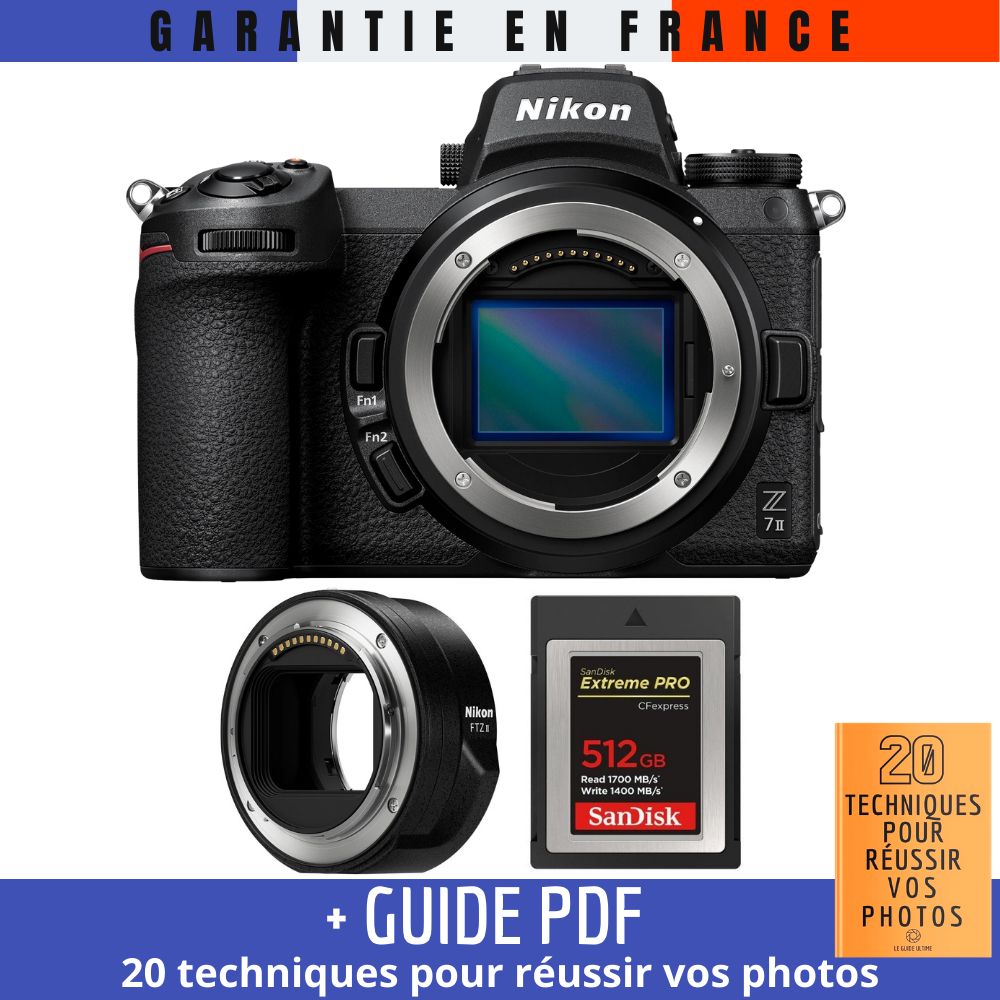 Kit Nikon Z7 II Cámara sin espejo con adaptador FTZ II, tarjeta SanDisk 512 GB Extreme PRO CFexpress Tipo B y guía PDF (20 TÉCNICAS PARA CONSEGUIR FOTOS EXITOSAS)