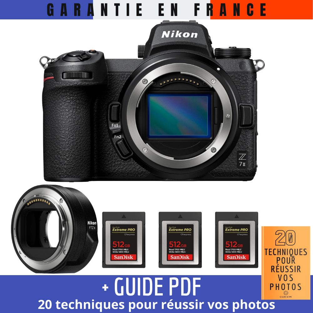 Nikon Z7 II + Adaptateur FTZ II + 3 x 512 Go Cartes mémoire SanDisk Extreme PRO CFexpress Type B + Guide '20 techniques pour réussir vos photos'