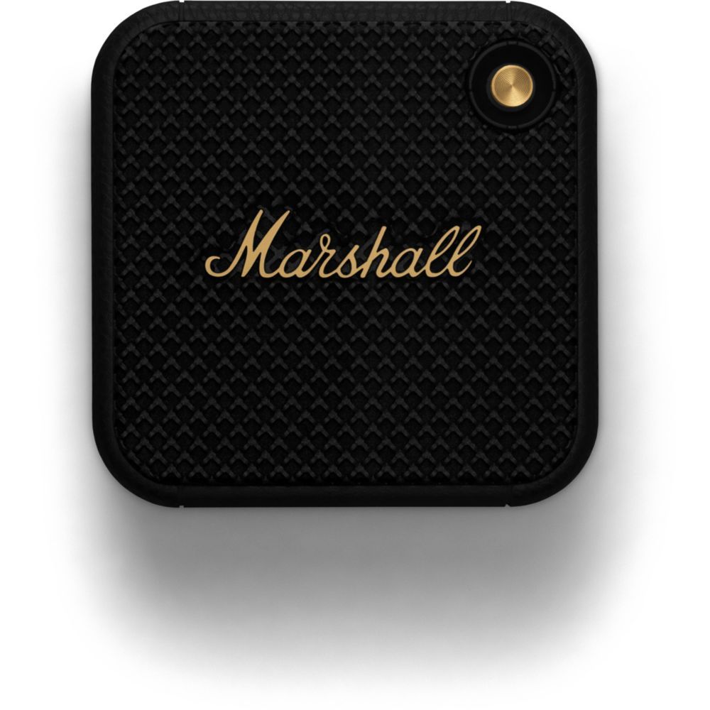Altavoz inalámbrico Marshall Willen - Negro y Latón (Altavoz de 2 pulgadas, resistente al polvo y al agua IP67, batería de 15 horas)