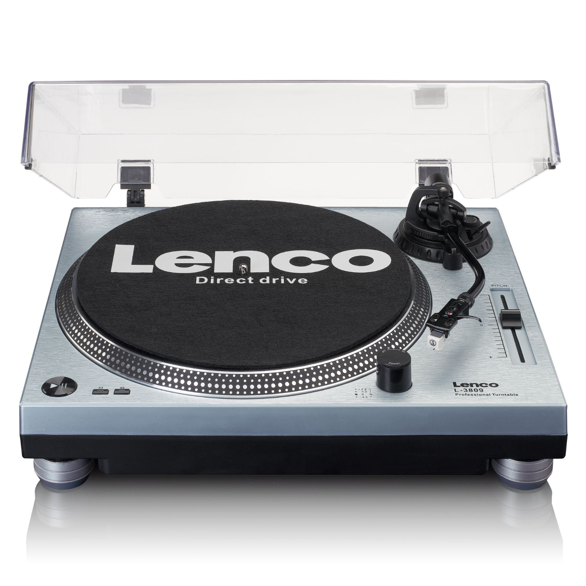 Lenco L-3809ME Direct Drive Turntable - Blue/Metal / Euro / Type-C (CEE 7/16)