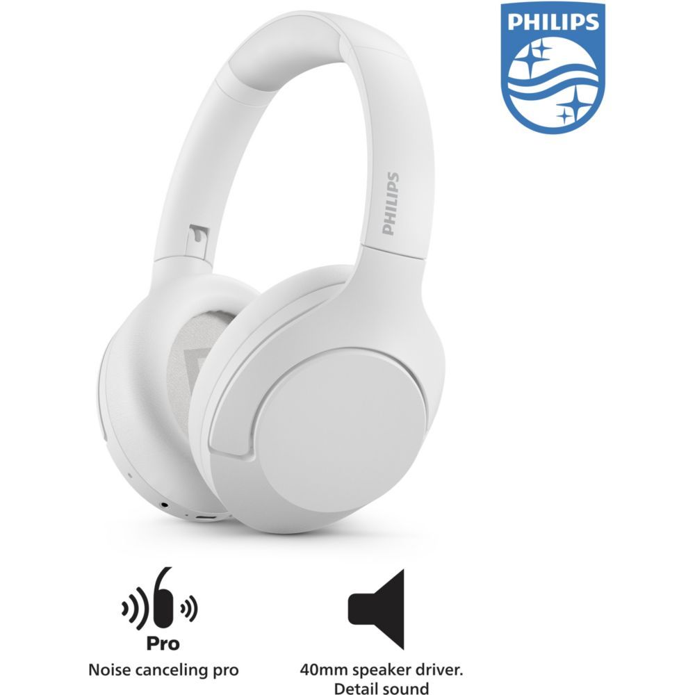 Philips TAH8506 - Bluetooth Headphones with Microphone - Over-Ear - Noise Cancelling - 2.5mm Jack - White