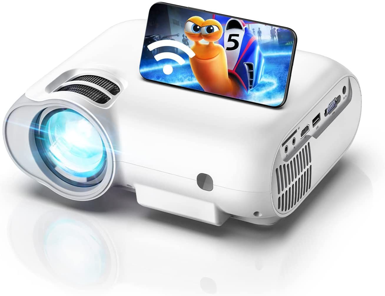 Vendos85 WiFi Bluetooth 1080P Full HD Projector, White