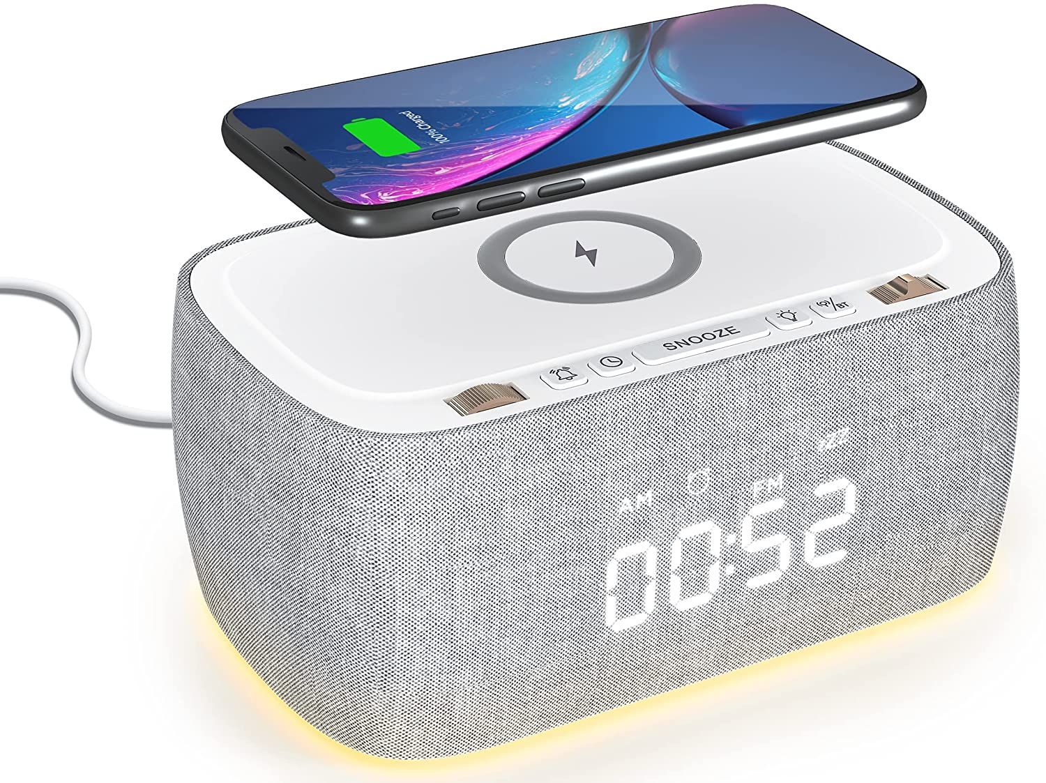 Digital Radio Alarm Clock with Wireless Charger and Portable Bluetooth Speaker