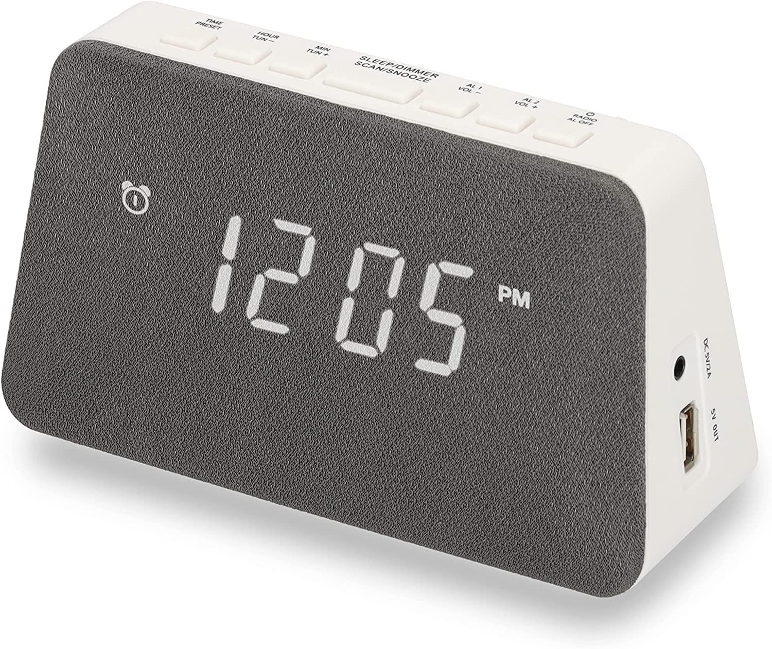 AIC Qi Wireless Charger Radio FM Alarm Clock, White