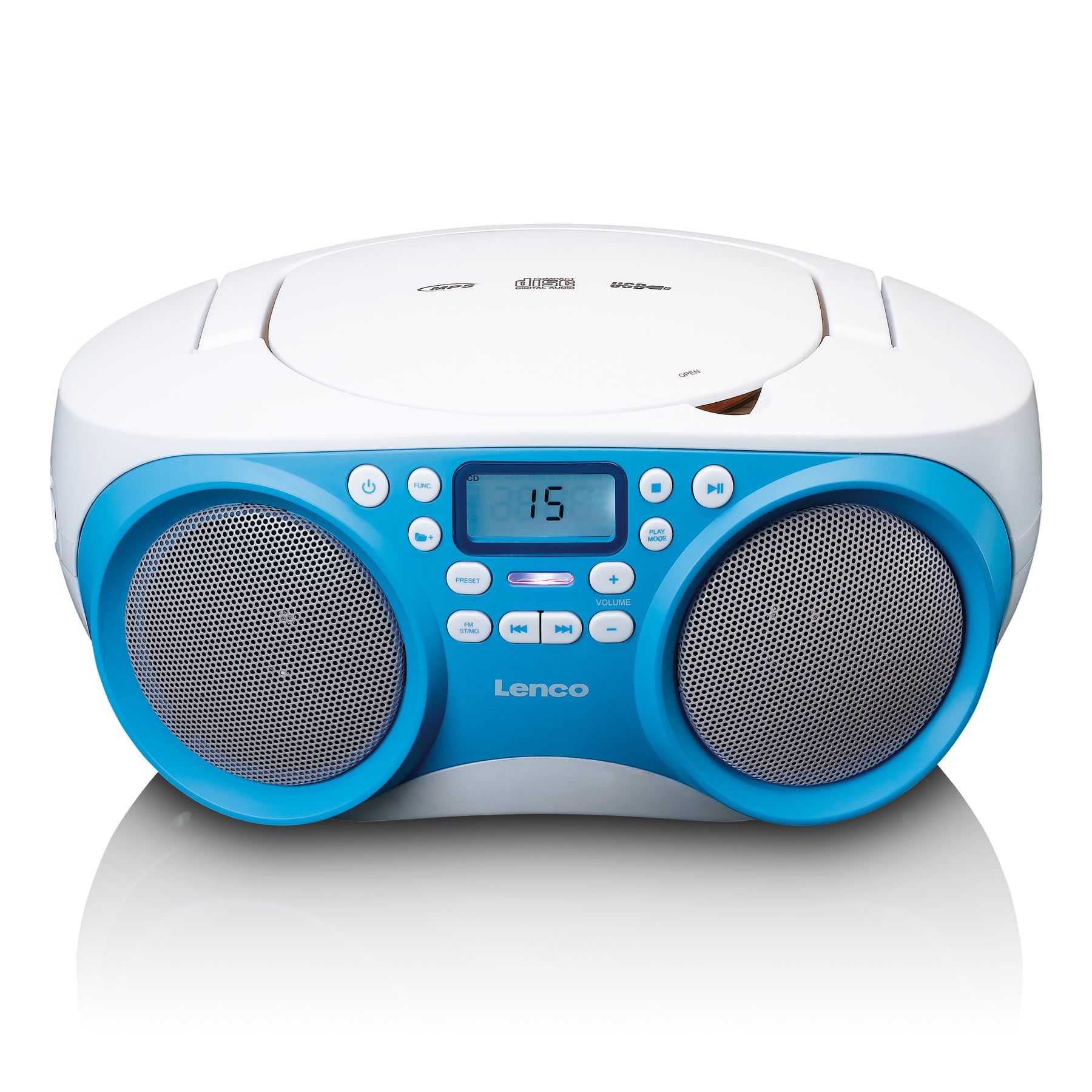 Lenco SCD-301 Portable FM Radio/CD, MP3 and USB Player - Blue White