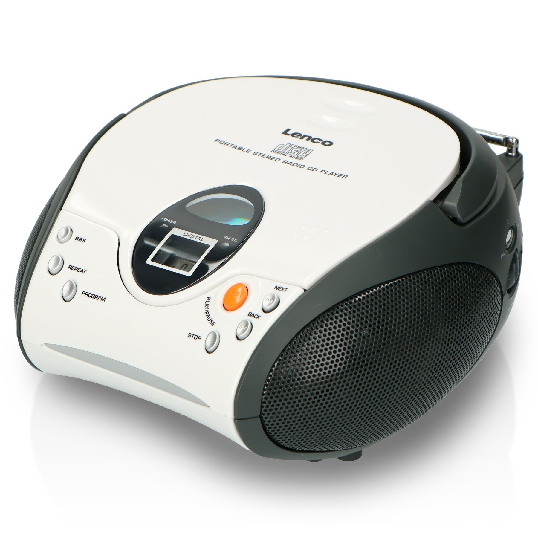 Lenco SCD-24 Portable FM Stereo Radio with CD Player - White Black