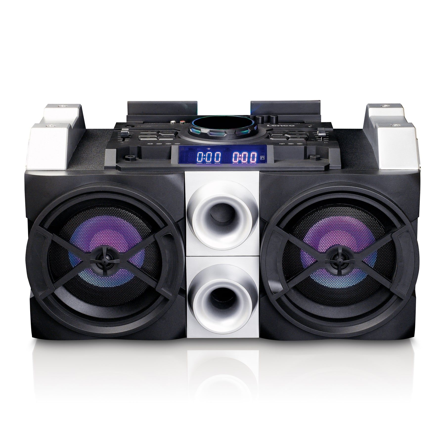 Lenco High Power DJ Mixing System with Bluetooth, USB, FM Radio and Party Lights - Black