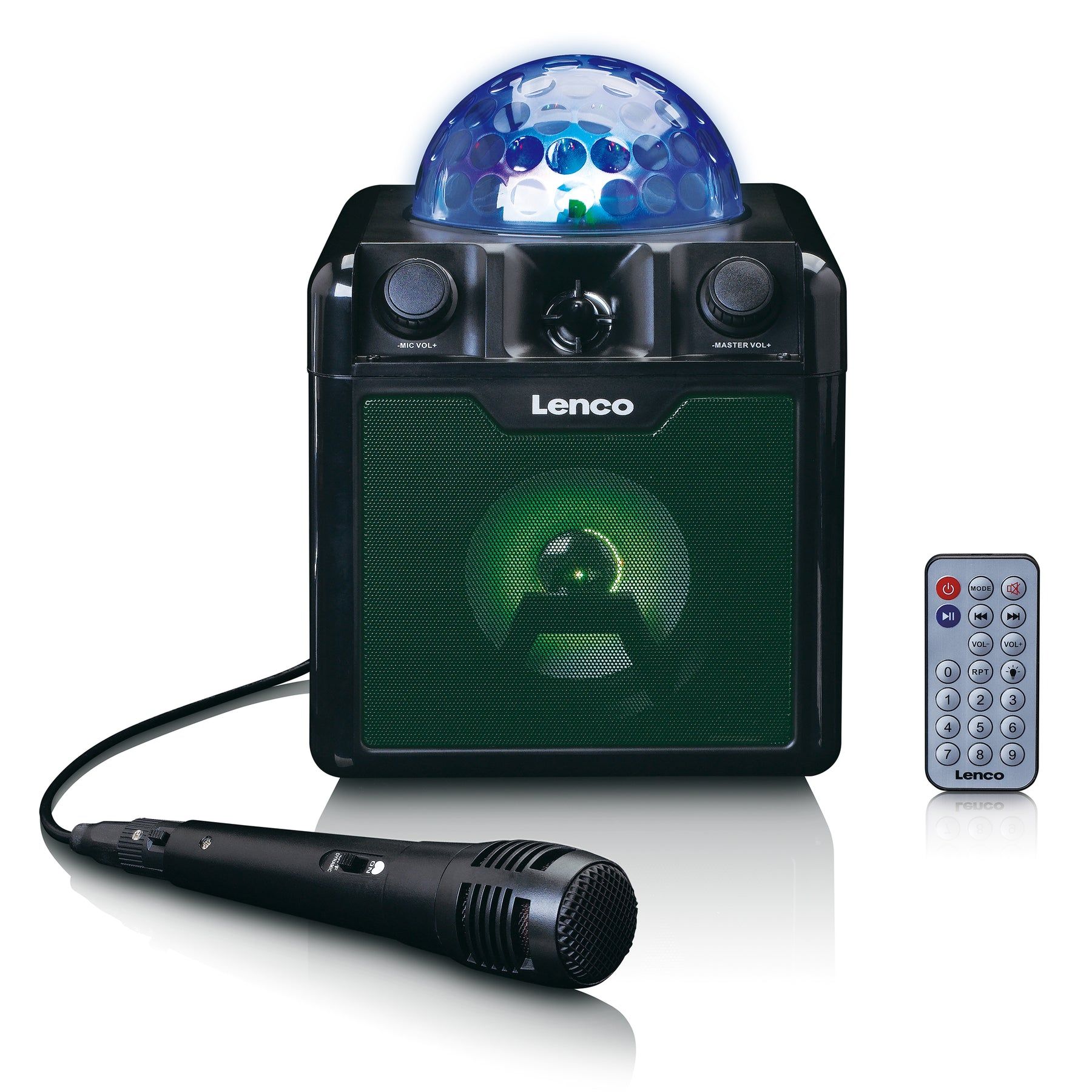 Lenco Bluetooth Karaoke Speaker with Lights, USB, SD, RC, MIC, AC - Black