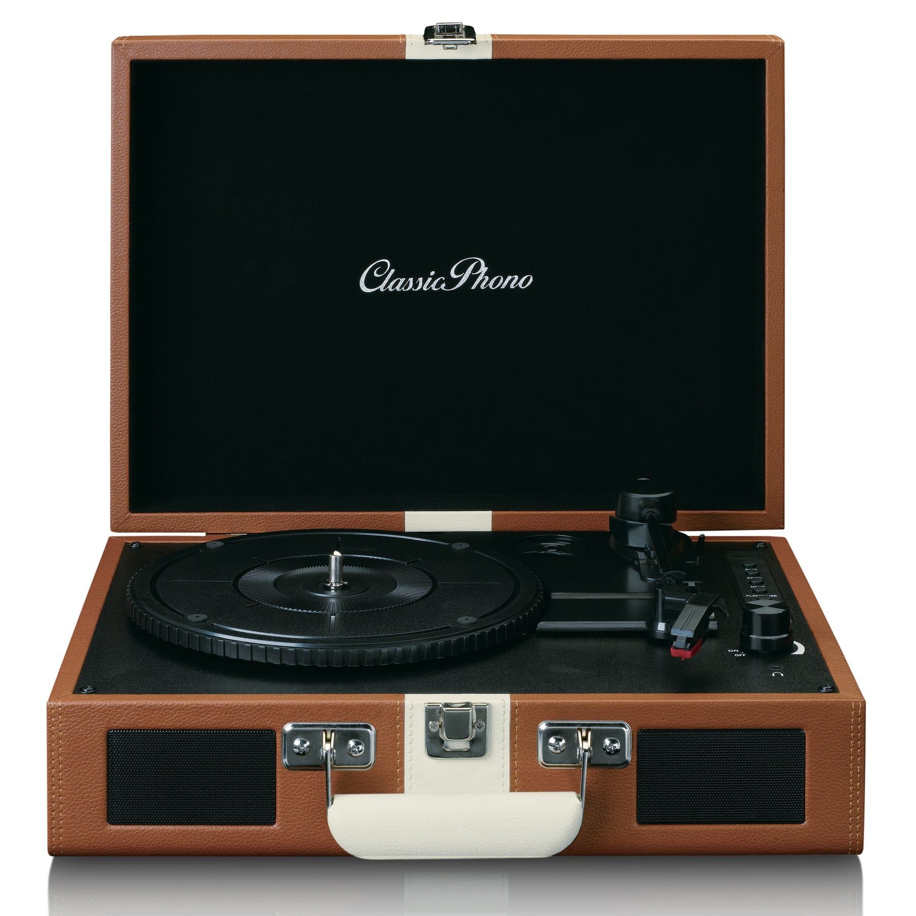 Lenco TT-120BNWH Turntable with Bluetooth Reception, Built-in Speakers and Rechargeable Battery - Brown/White