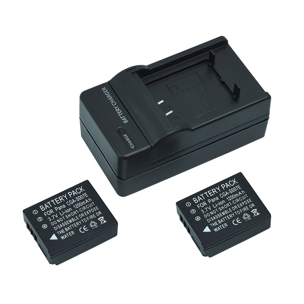Batería de repuesto MP Power 2x 1200 mAh CGA-S007 + cargador para Panasonic Lumix DMC-TZ3 TZ4 TZ5