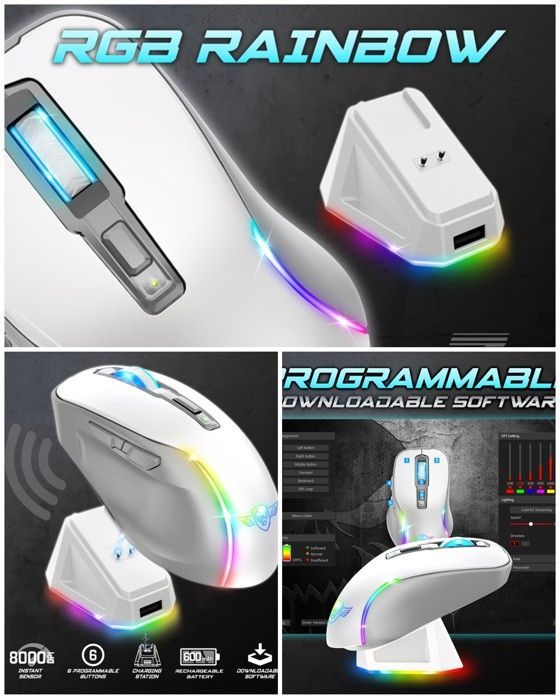 Spirit Of Gamer Elite M50 Wireless Gaming Mouse - 8000 DPI, 6 Programmable Buttons, RGB Lighting