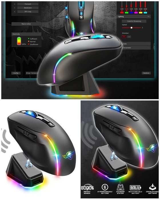 Elite Gaming Mouse M50 - 8000 DPI - 6 Buttons - RGB Rechargeable with Charging Station