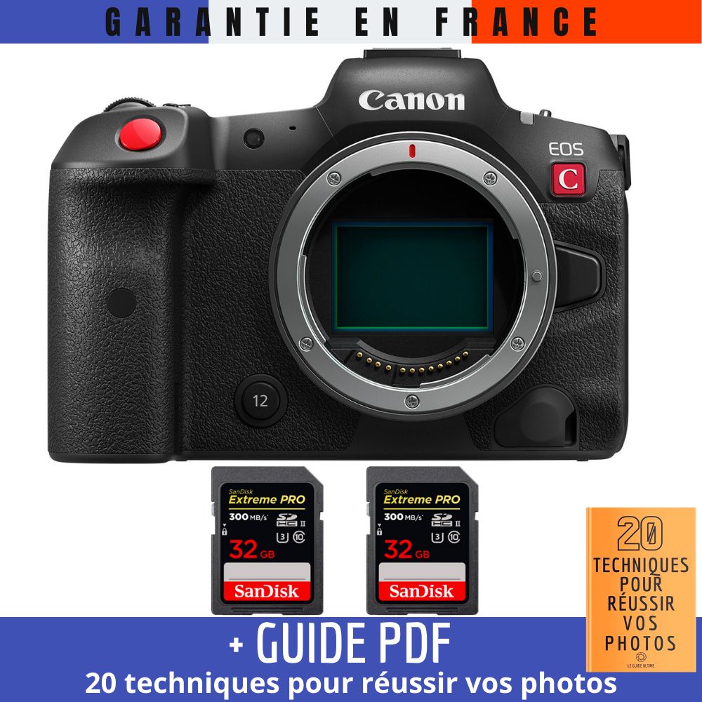 Canon EOS R5 C Nu + 2 tarjetas de memoria SanDisk 32GB Extreme PRO UHS-II SDXC 300 MB/s + guía PDF '20 TÉCNICAS PARA CONSEGUIR FOTOS EXITOSAS'