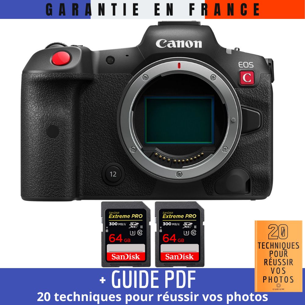 Canon EOS R5 C Nu + 2 x 64GB SanDisk Extreme PRO UHS-II SDXC 300 MB/s + Guía PDF '20 TÉCNICAS PARA CONSEGUIR FOTOS EXITOSAS'