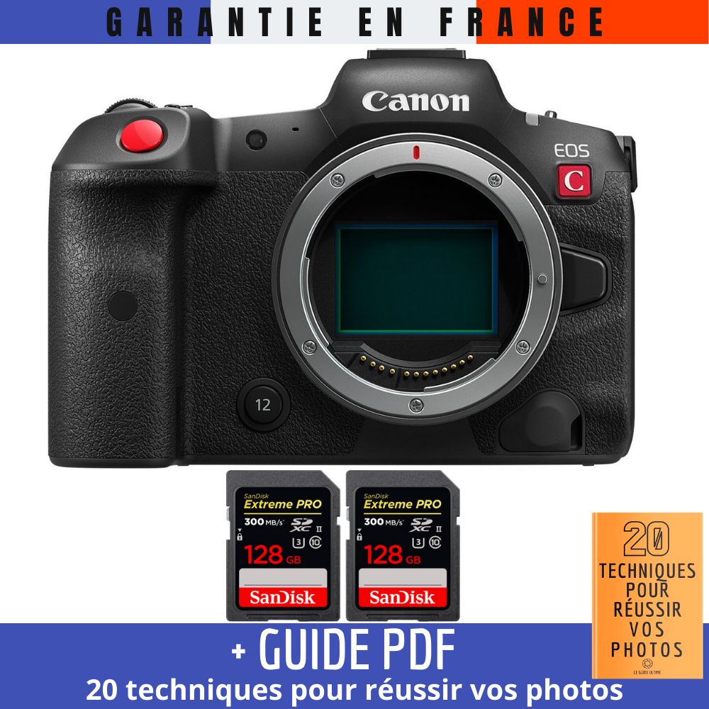 Canon EOS R5 C Nu + 2 tarjetas de memoria SanDisk 128GB Extreme PRO UHS-II SDXC 300MB/s + guía PDF '20 TÉCNICAS PARA CONSEGUIR FOTOS EXPLENDIDAS'