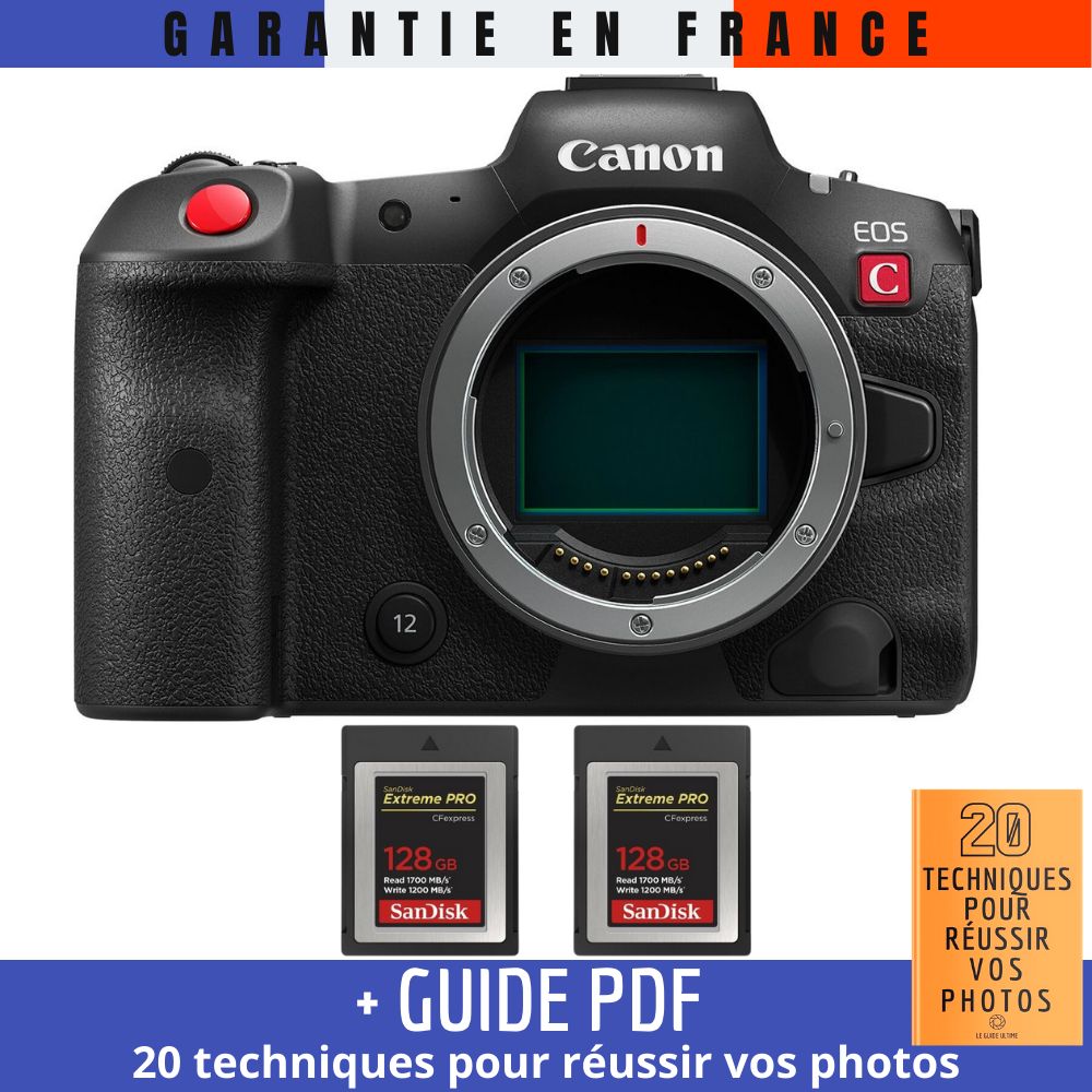 Canon EOS R5 C Nu + 2 tarjetas SanDisk 128GB Extreme PRO CFexpress Tipo B + Guía PDF '20 TÉCNICAS PARA CONSEGUIR FOTOS EXCELENTES'