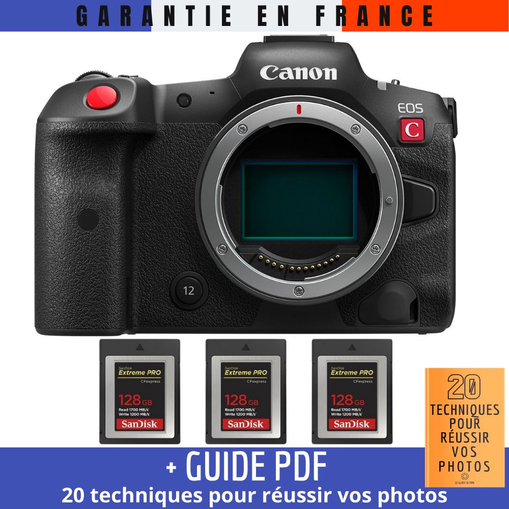 Canon EOS R5 C Nu + 3 tarjetas SanDisk 128GB Extreme PRO CFexpress Tipo B + Guía PDF '20 técnicas para lograr tus fotos'