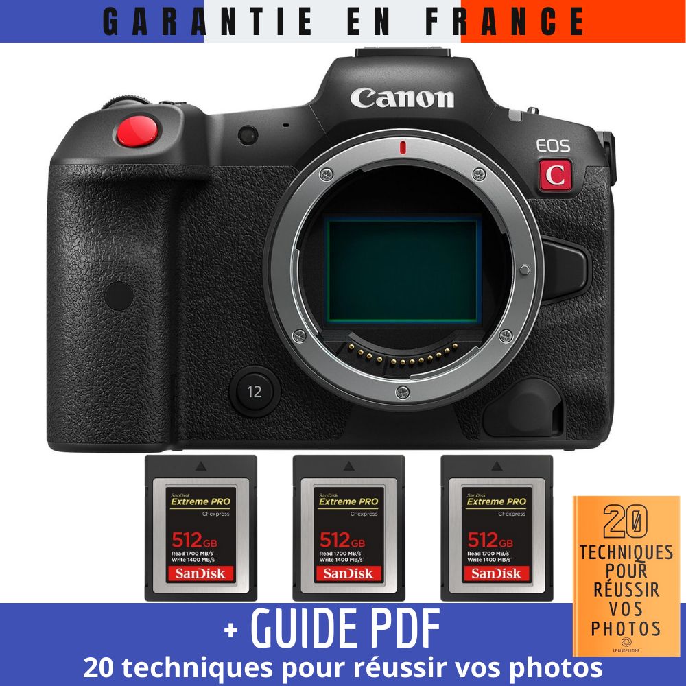 Canon EOS R5 C Nu + 3 SanDisk 512GB Extreme PRO CFexpress Tipo B + Guía PDF '20 TÉCNICAS PARA CONSEGUIR FOTOS EXITOSAS